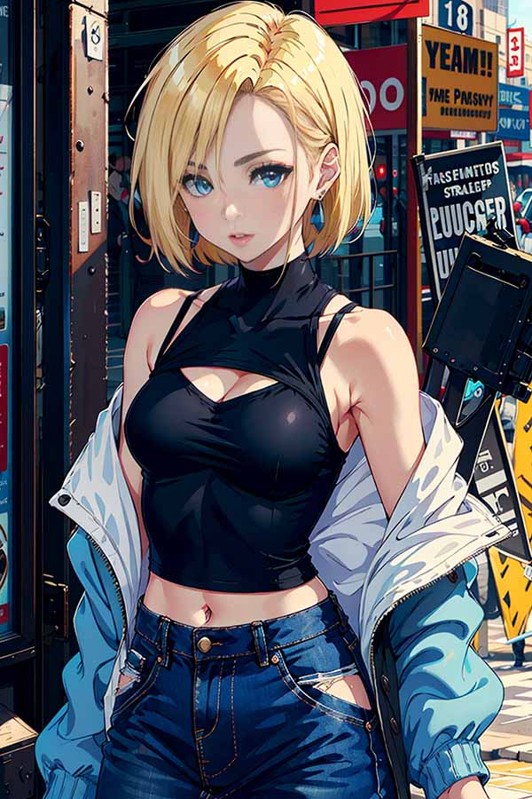 Personagem de anime moderno com cores vibrantes do estilo cyberpunk